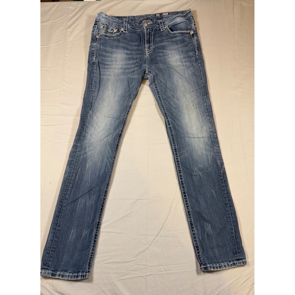 Miss Me Signature Skinny Jeans 34 Medium Wash Tapestry Embellished Y2K